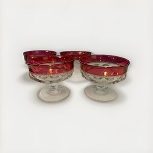 Kings Crown 4 Pedestal Bowls Thumbprint Dessert Ruby Red Sherbet Vintage Red